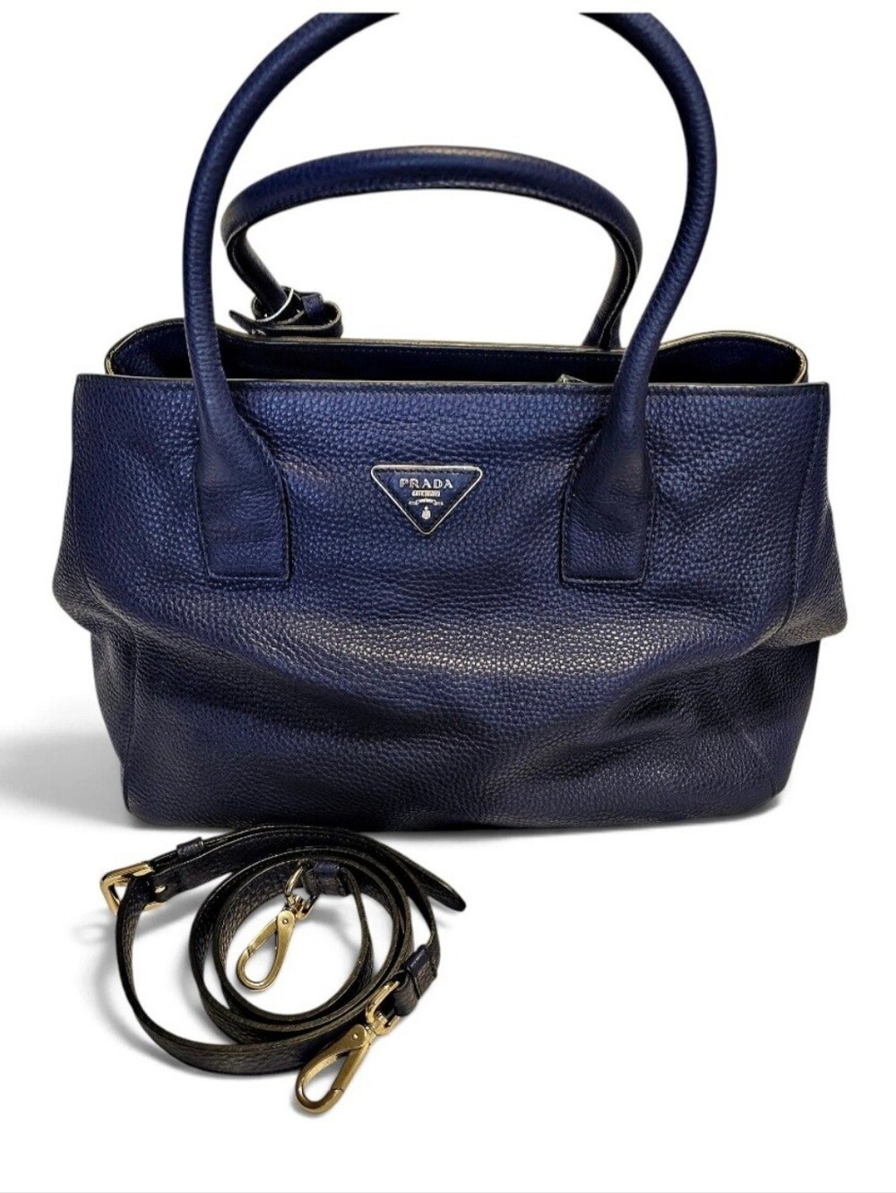 Prada Vitello Daino Convertible Tote BN2808 Ink Blue